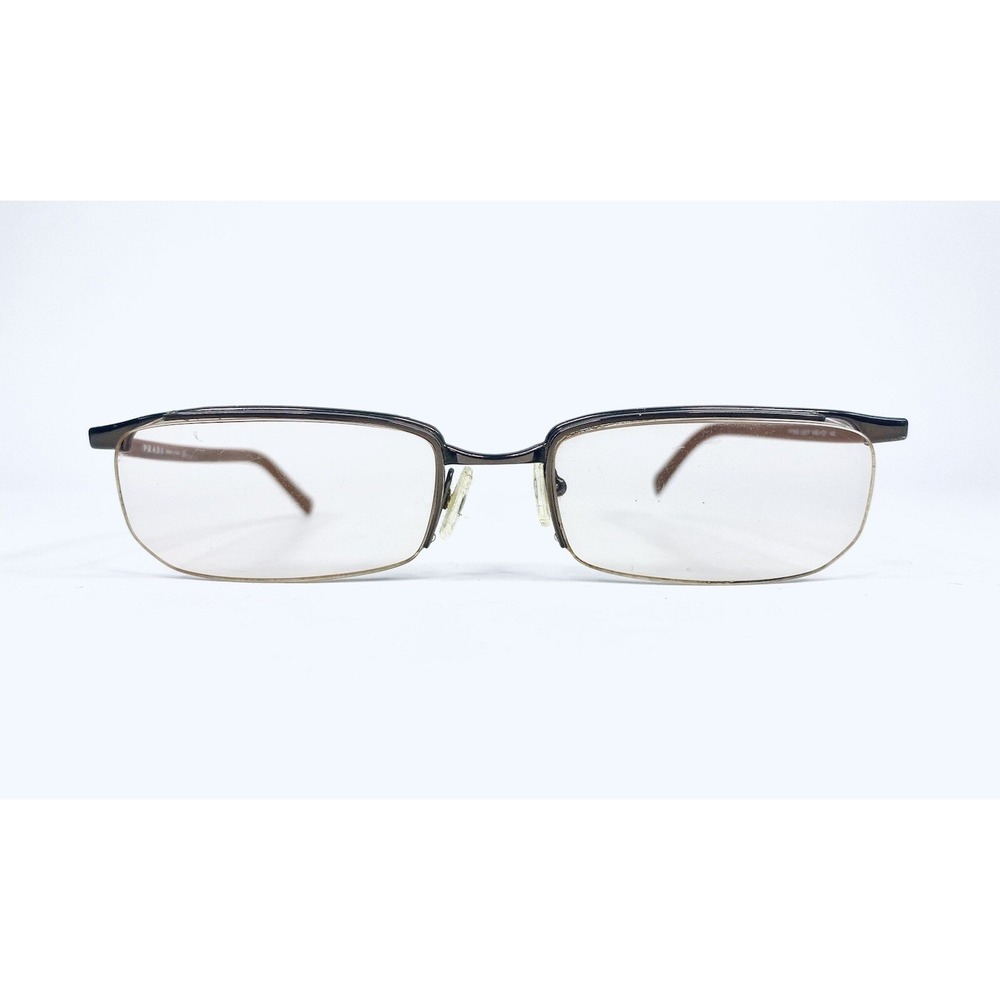 Prada Gold Metal Rectangular Half Rim Glasses Italy VPR56G 8AE-101 52 17 140